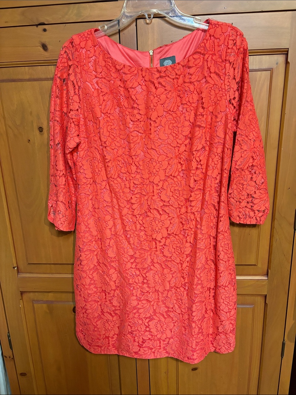 Vince Camuto Coral Lace Overlay Long Sleeve Shift Dress
